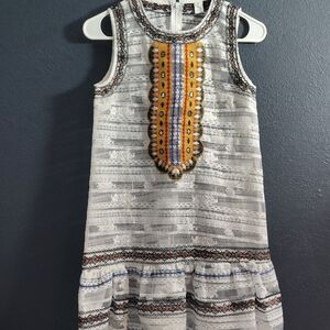 Chicwish White Sleeveless Sheer  Dress with Yellow & Blue Embroidery Panel